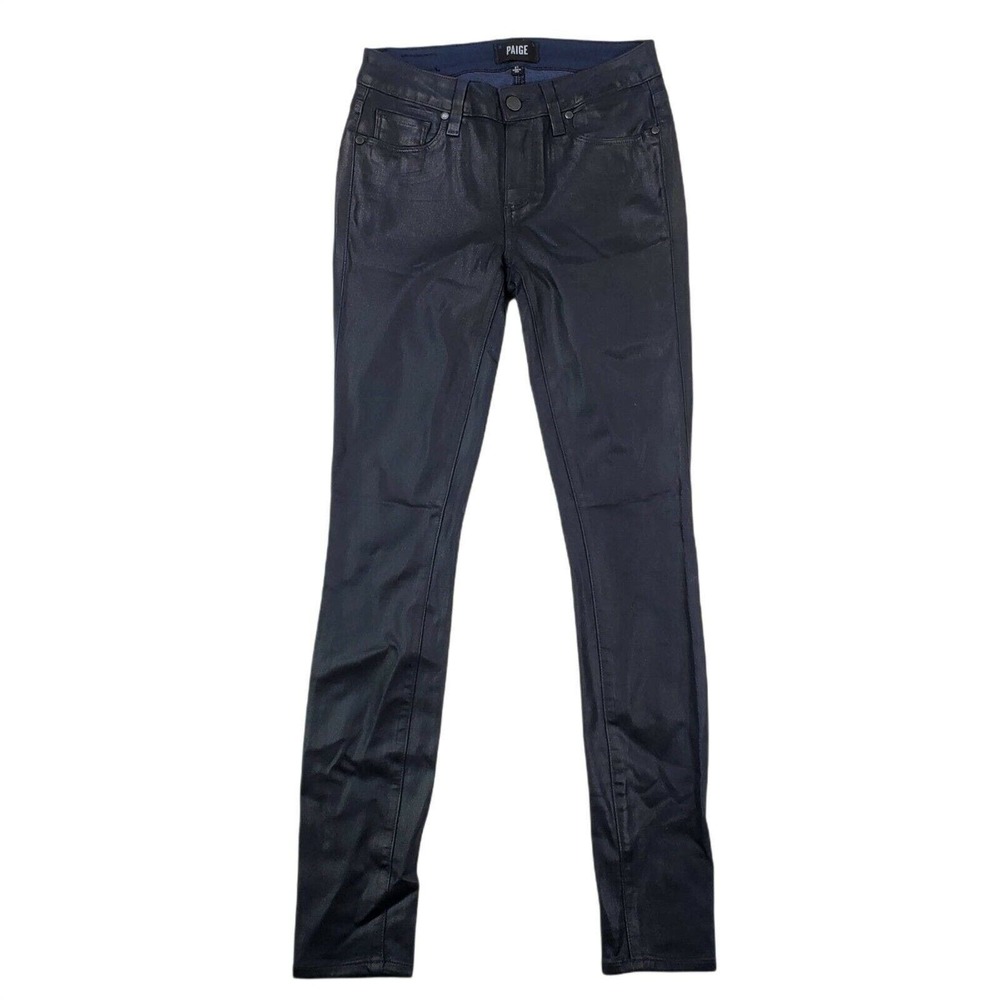 CC - Paige Verdugo Ultra Skinny Jeans Womens Size 27 Black Coated Mid Rise